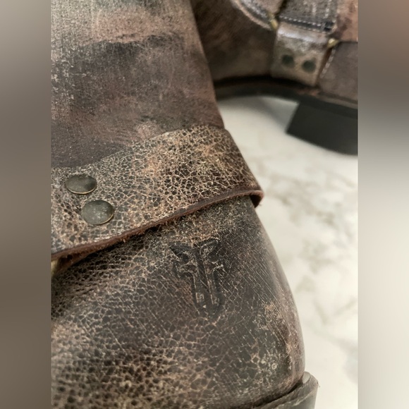 Frye Harness Biker Boots 12R Brown Distressed Leather Size 7 Med Width Moto USA - Picture 6 of 14